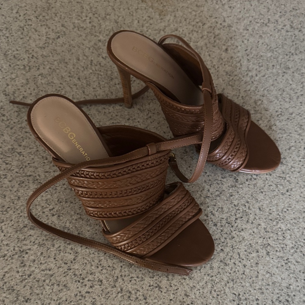 BCBGeneration Tan Strappy Heels